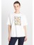Loose Fit Rahat Kesim Bisiklet Yaka %100 Pamuk Kırık Beyaz Tişört 1
