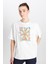 Loose Fit Rahat Kesim Bisiklet Yaka %100 Pamuk Kırık Beyaz Tişört 2