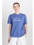 Regular Fit Normal Kesim Bisiklet Yaka %100 Pamuk Mavi Tişört 2