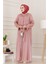 Simli Taşlı Abiye Elbise-Pembe 2