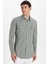Erkek Slim Fit Dar Kesim %100 Pamuk Keten Doku Çift Cep Spor Yaka Açık Haki Gömlek 1