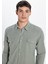 Erkek Slim Fit Dar Kesim %100 Pamuk Keten Doku Çift Cep Spor Yaka Açık Haki Gömlek 2