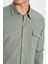 Erkek Slim Fit Dar Kesim %100 Pamuk Keten Doku Çift Cep Spor Yaka Açık Haki Gömlek 4