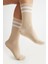 Bambu Kadın Krem Kaydırmaz Taban Silikon Baskı Yoga Fitness Pilates Bale Dans Tenis Çorabı 3'lü 6