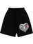 Heart Rib Baskılı Siyah Unisex Penye Şort 2