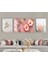 Harikabirev|soft Pembe Gül Çiçek Desenli Kombini |çerçeveli Temperli Cam Tablo 3lü Yatay 1