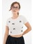 Beyaz Fiyonk Detaylı Bisiklet Yaka Fitilli Örme Crop Bluz 1