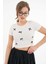Beyaz Fiyonk Detaylı Bisiklet Yaka Fitilli Örme Crop Bluz 4