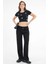 Siyah Fiyonk Detaylı Bisiklet Yaka Fitilli Örme Crop Bluz 3