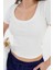 Beyaz U Yaka Fitilli Örme Crop Bluz 2