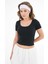 Siyah U Yaka Fitilli Örme Crop Bluz 1