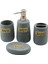 4 Pcs Gri Seramik Banyo Temizlik Seti Sıvı - Katı Sabunluk - Diş Fırçalık - Macunluk (4887) 1