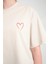 %100 Pamuk Bisiklet Yaka Kısa Kollu T-Shirt - Şık Kalp Detayı 3