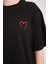 %100 Pamuk Bisiklet Yaka Kısa Kollu T-Shirt - Şık Kalp Detayı 2