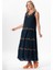 Kolsuz Şile Bezi Bahar V Yaka Nakışlı Uzun Yazlık Elbise Lacivert Lcvt 4