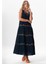 Kolsuz Şile Bezi Bahar V Yaka Nakışlı Uzun Yazlık Elbise Lacivert Lcvt 5