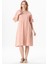 Kısa Kol V Yaka Alize Nakışlı Midi Boy Müslin Yazlık Elbise Pudra Pdr 1