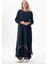 Uzun Kol Şile Bezi Lerzan Oval Yaka Nakışlı Yazlık Elbise Lacivert Lcvt 1