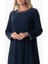Uzun Kol Şile Bezi Lerzan Oval Yaka Nakışlı Yazlık Elbise Lacivert Lcvt 3