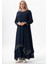 Uzun Kol Şile Bezi Lerzan Oval Yaka Nakışlı Yazlık Elbise Lacivert Lcvt 5