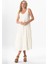 Kolsuz Artemis Oval Yaka Yıldız Baskılı Midi Boy Müslin Yazlık Elbise Kırık Beyaz Krkbyz 5