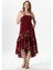 Askılı Vual Gülçimen Kat Kat Asimetrik Kesim Yazlık Midi Boy Elbise Bordo Brd 1