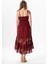 Askılı Vual Gülçimen Kat Kat Asimetrik Kesim Yazlık Midi Boy Elbise Bordo Brd 2