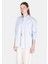 Relaxed Fit Shirt Neck Düz Kadın Mavi Uzun Kol Gömlek 1