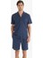 Erkek Premium Önden Düğmeli Kısa Kol Şortlu Lacivert Pijama Takım C1T1N7O04 1