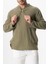 Uzun Kol Doruk V Yaka Bağcıklı Müslin Erkek Yazlık Tshirt Haki Hk 3