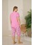 Polyviskon Kumaş Büyük Beden Pembe Pijama Takımı - 7345 2
