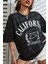 Kadın Siyah California Baskılı Oversize T-Shirt 2