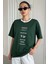 Kadın Yeşil Yaka Beyaz Positive Oversize T-Shirt Shoulder Tee 1