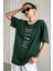 Kadın Yeşil Yaka Beyaz Positive Oversize T-Shirt Shoulder Tee 2