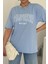 Kadın Bebe Mavi Bisiklet Yaka California Baskılı Oversize T-Shirt 2