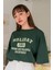 Kadın Nefti Yeşil Bisiklet Yaka Holiday Baskılı Oversize T-Shirt 2