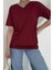 Kadın Bordo Bisiklet Yaka Düz T-Shirt 2