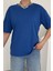 Kadın Saks Mavi Bisiklet Yaka Düz T-Shirt 2