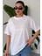 Kadın Beyaz Bisiklet Yaka Düz T-Shirt 2