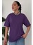 Kadın Mor Bisiklet Yaka Düz T-Shirt 1