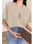 Kadın Bej Bisiklet Yaka The Power Baskılı Oversize T-Shirt 1