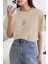 Kadın Bej Bisiklet Yaka The Power Baskılı Oversize T-Shirt 2