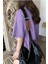 Kadın Mor Bisiklet Yaka Thousand Baskılı Oversize T-Shirt 2