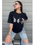 Kadın Siyah Penye Kaplan Baskılı Oversize T-Shirt 2