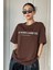 Baskılı Kahve Oversize T-Shirt Shoulder Tee 2