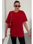 Kadın Kırmızı Bisiklet Yaka Düz T-Shirt 2