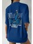 Kadın Oversize Sax Mavi Sırt Kelebek Baskılı T-Shirt 2