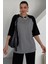 Kadın Antrasit Siyah Reglan Kol Bisiklet Yaka Düz Oversize T-Shirt 2