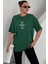 Kadın Yeşil Bisiklet Yaka The Power Yazılı Baskılı Oversize T-Shirt 1