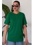 Kadın Yeşil Bisiklet Yaka Düz T-Shirt 1